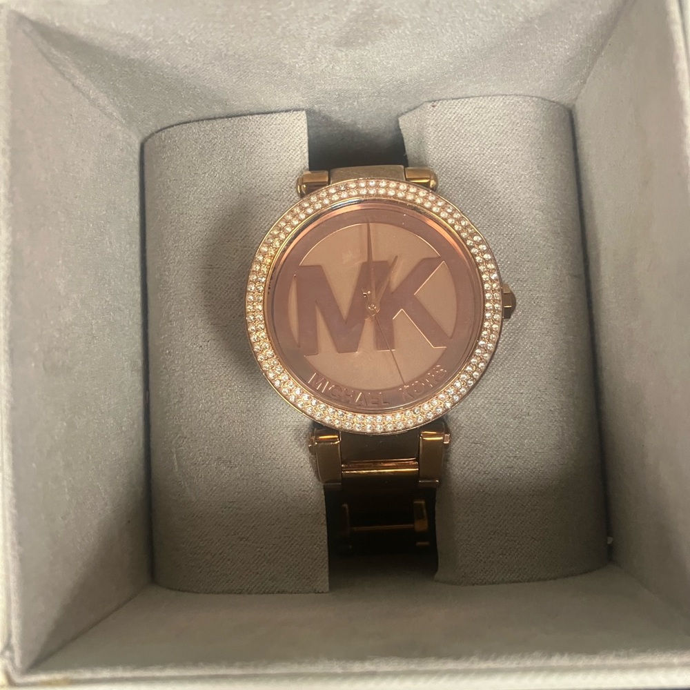 Michael Kors Rose Gold Watch with Crystal Bezel